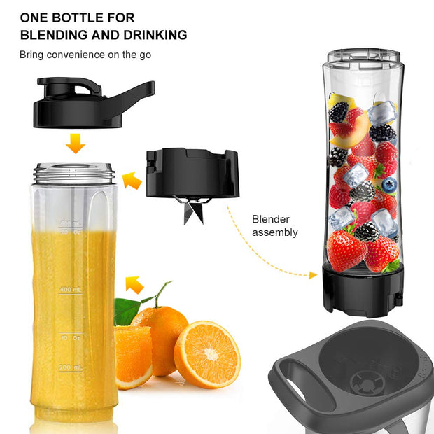 Personal Smoothie Blender for Juice Shakes and Smoothie with 20 oz Tritan BPA-Free Blender Cup 300W with Silicone Ice Cube Tray and Bottle Brush