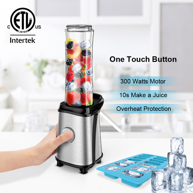 Personal Smoothie Blender for Juice Shakes and Smoothie with 20 oz Tritan BPA-Free Blender Cup 300W with Silicone Ice Cube Tray and Bottle Brush